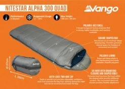 Vango Nitestar Alpha 300 Quad Sleeping Bag (FOG) -Camping Products Store nitestar 300 infographic